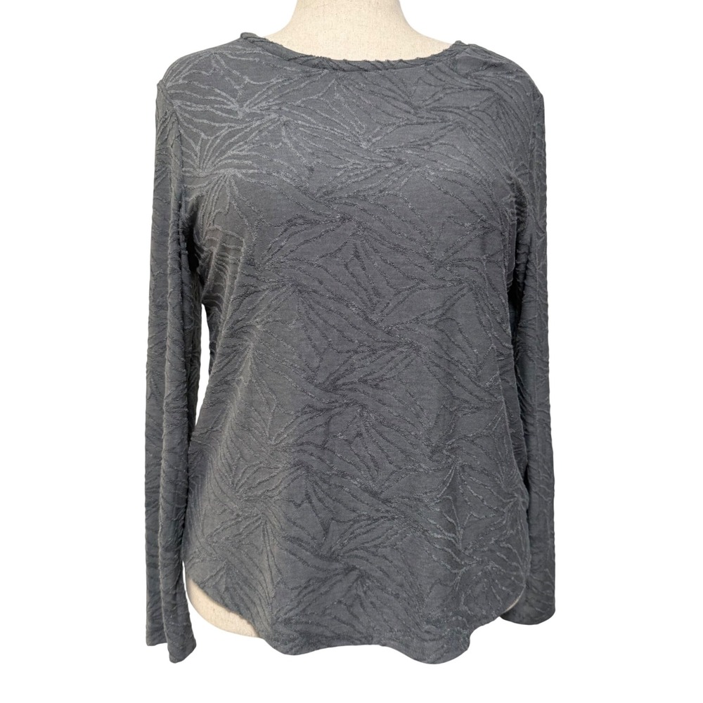 Simply Vera Vera Wong Woven Knit Gray Floral Beach Work Large long sleeve Shirt - Picture 1 of 8